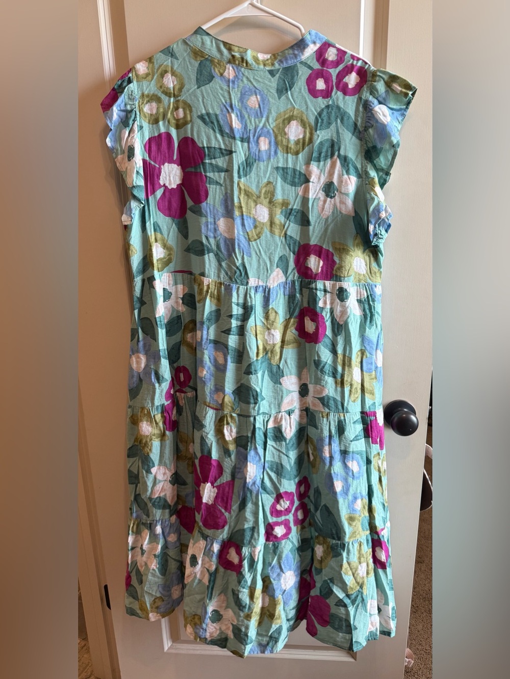 entro Aqua Floral Tiered Dress with Magenta Accents - Picture 4 of 4